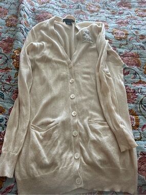 Ralph Lauren Neutral Cream Long Button-Front Cardigan wool and cashmere.